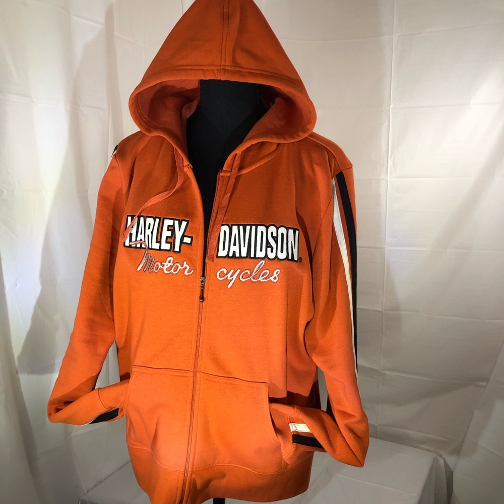 H-D Full zip Hoodie w/racing stripes up the  arms.